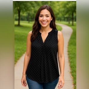 LOFT Black Sleeveless Top with White Dots